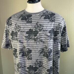 Ditch Plains Ricky Singh Men XXL Shirt Gray Black striped Tropical print